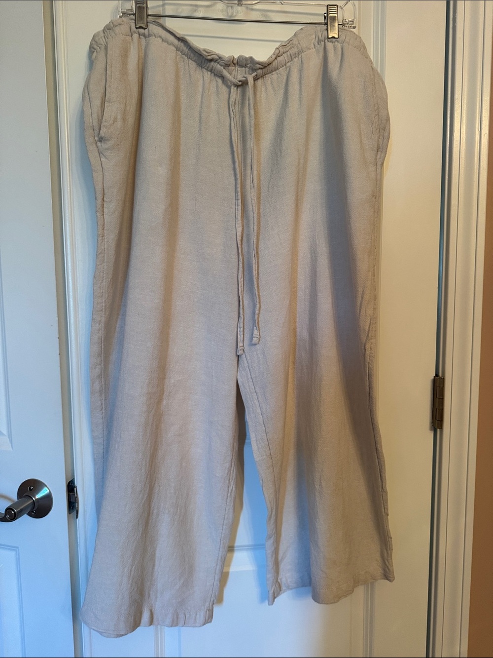 Casual Drawstring Linen Pants in Light Beige